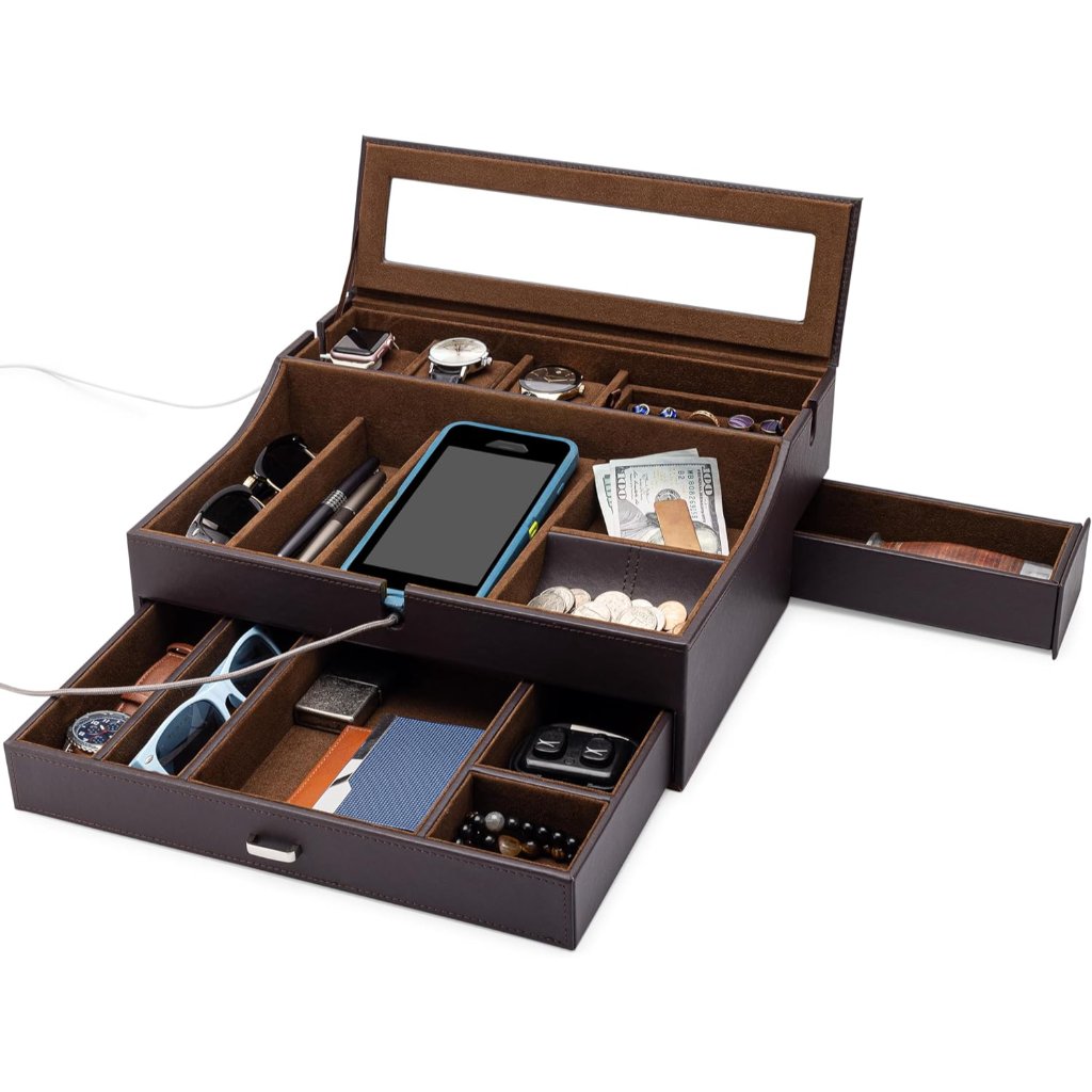 Mens Valet Box Organizer Large Leather Valet Tray For Men Mens Valet Tray Orga